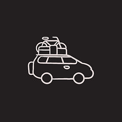 Image showing Car with bicycle mounted to the roof sketch icon.