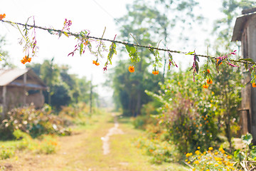 Image showing Flower and grass garlands for Tihar in Nepal