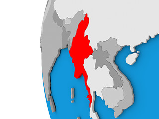 Image showing Myanmar on globe