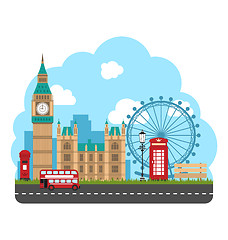 Image showing Design Poster for Travel of England. Urban Background