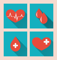 Image showing Flat medical icons of donate blood with long shadows