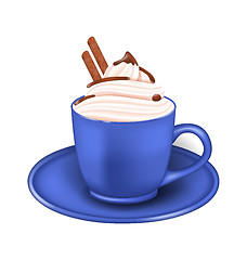 Image showing Photo Realistic Cup of Cream and Chocolate Sticks