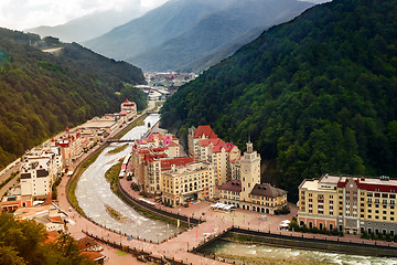 Image showing Comfortable resort in the mountains. The view from the top.