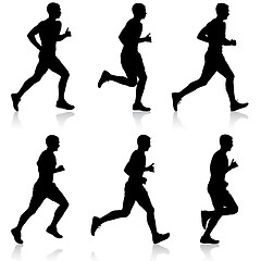 Image showing Set of silhouettes. Runners on sprint, men. illustration.