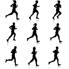 Image showing Set of silhouettes. Runners on sprint, men. illustration.