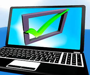 Image showing Check Mark On Laptop Showing Tasks Checking