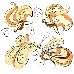 Image showing Illustration - four different butterflies on a white background