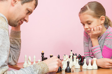 Image showing The Pope and the seven-year daughter playing chess