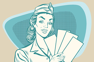 Image showing Retro stewardess with ticket