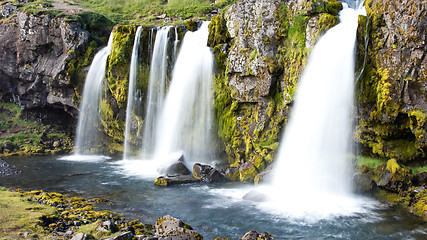 Image showing Kirkjufellsfoss waterfall near the Kirkjufell mountain