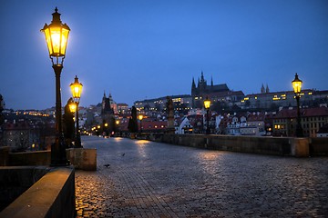 Image showing Charles Bridge in Prague at dawn Czech Republic