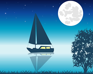 Image showing Sailing boat seaborne in the night