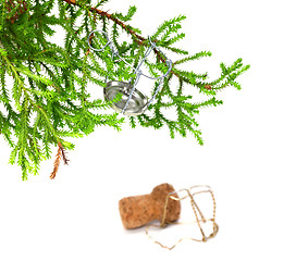 Image showing Branch of decorative home Christmas-tree with muselet from champ