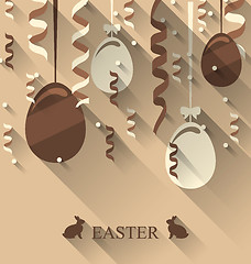 Image showing Easter background with chocolate eggs and serpentine, trendy fla