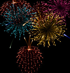 Image showing Festive abstract firework bursting in various shapes