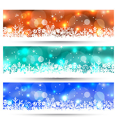 Image showing Set Christmas glowing cards with snowflakes