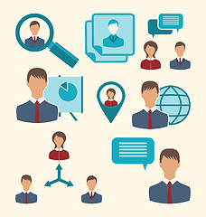 Image showing Flat icons of business people showing presentation online meetin