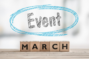 Image showing March event with a wooden sign