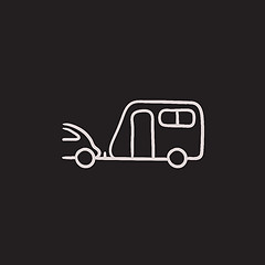 Image showing Car with caravan sketch icon.