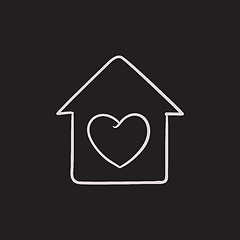 Image showing House with heart symbol sketch icon.