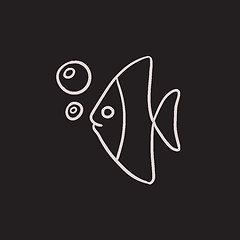 Image showing Fish under water sketch icon.