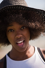 Image showing Close up portrait of a beautiful young african american woman sm