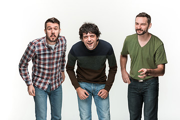 Image showing The three men are smiling, looking at camera