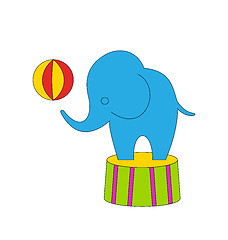 Image showing Dexterous Circus Cartoon Elephant on Podium with Ball