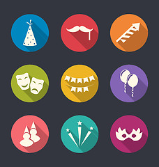 Image showing Set flat icons of party objects with long shadows