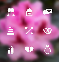 Image showing Trendy flat icons for Valentines Day, blurred layout 