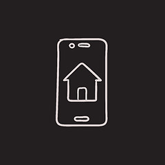 Image showing Property search on mobile device sketch icon.
