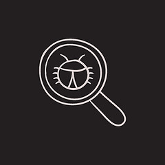 Image showing Bug under magnifying glass sketch icon.