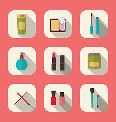 Image showing Set beauty and makeup icons with long shadow, modern flat design