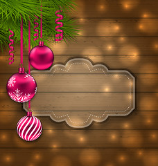 Image showing Christmas Label with Balls and Fir Twigs