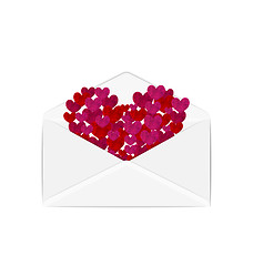 Image showing Paper grunge hearts in open white envelope