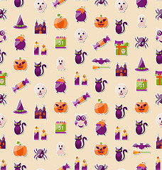 Image showing Halloween Seamless Texture with Colorful Flat Icons