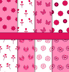 Image showing Set of 8 Seamless Abstract Floral Romantic Pattern 