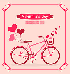 Image showing Bicycle with balloons and hearts Romantic Birthday card