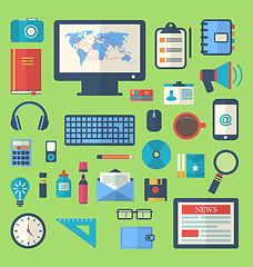 Image showing Flat icons of trendy everyday objects, office supplies and busin