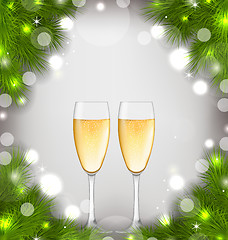 Image showing Merry Christmas Background with Glasses of Champagne