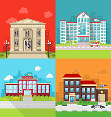 Image showing Set Municipal Buildings - City Hall, Hospital, School and Police Station.