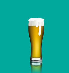 Image showing Close up realistic glass of beer with reflection