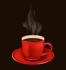 Image showing Red coffee mug with vapor