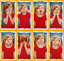 Image showing The collage of girl with different emotions