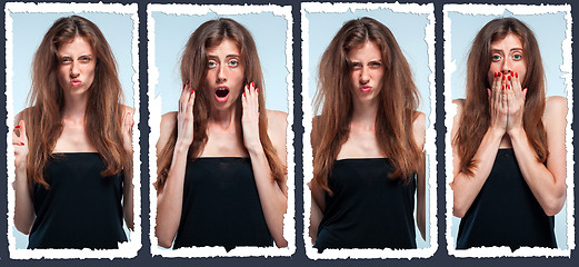 Image showing Set of young woman\'s portraits with different emotions