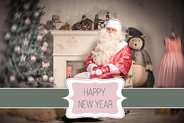 Image showing happy Santa Claus on the background of Christmas decorations