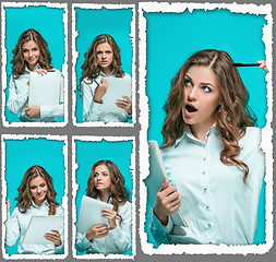 Image showing The young woman\'s portrait with different emotions