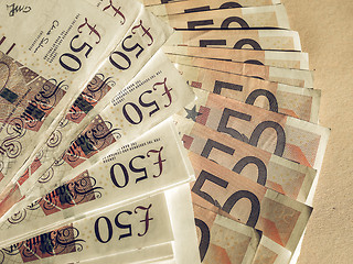 Image showing Vintage Euro and Pounds notes