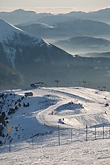 Image showing Skiing slopes from the top