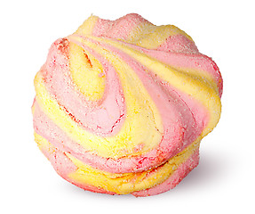 Image showing Single yellow and pink marshmallow